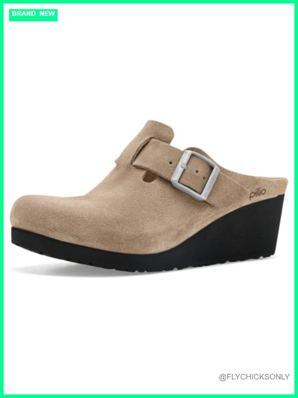 Suede Wedge Clog Slip-On Buckle Detail Made in Portugal